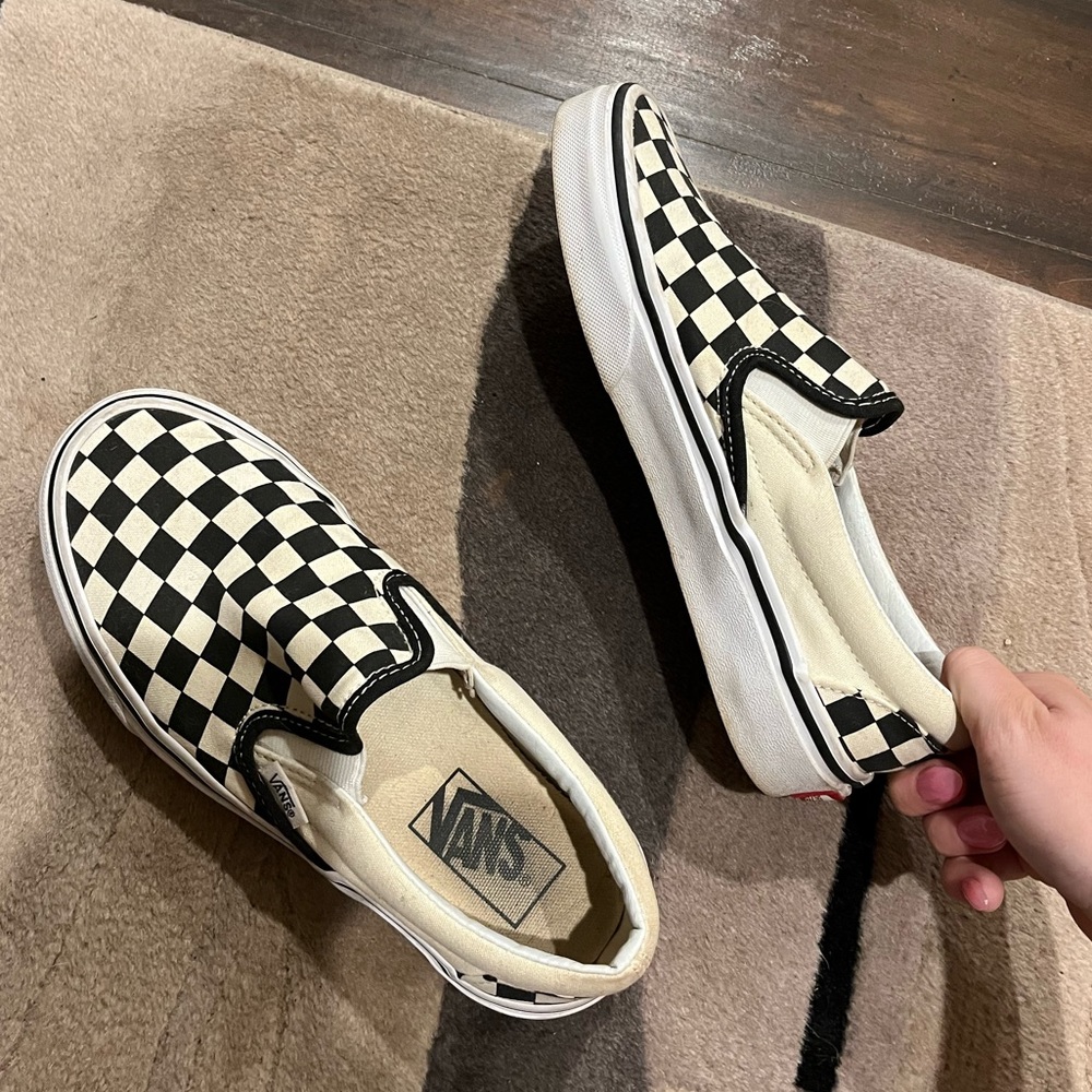 Checkered slip on vans